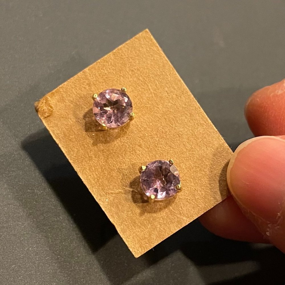 Amethyst Purple Crystal Gold Stud Earrings
